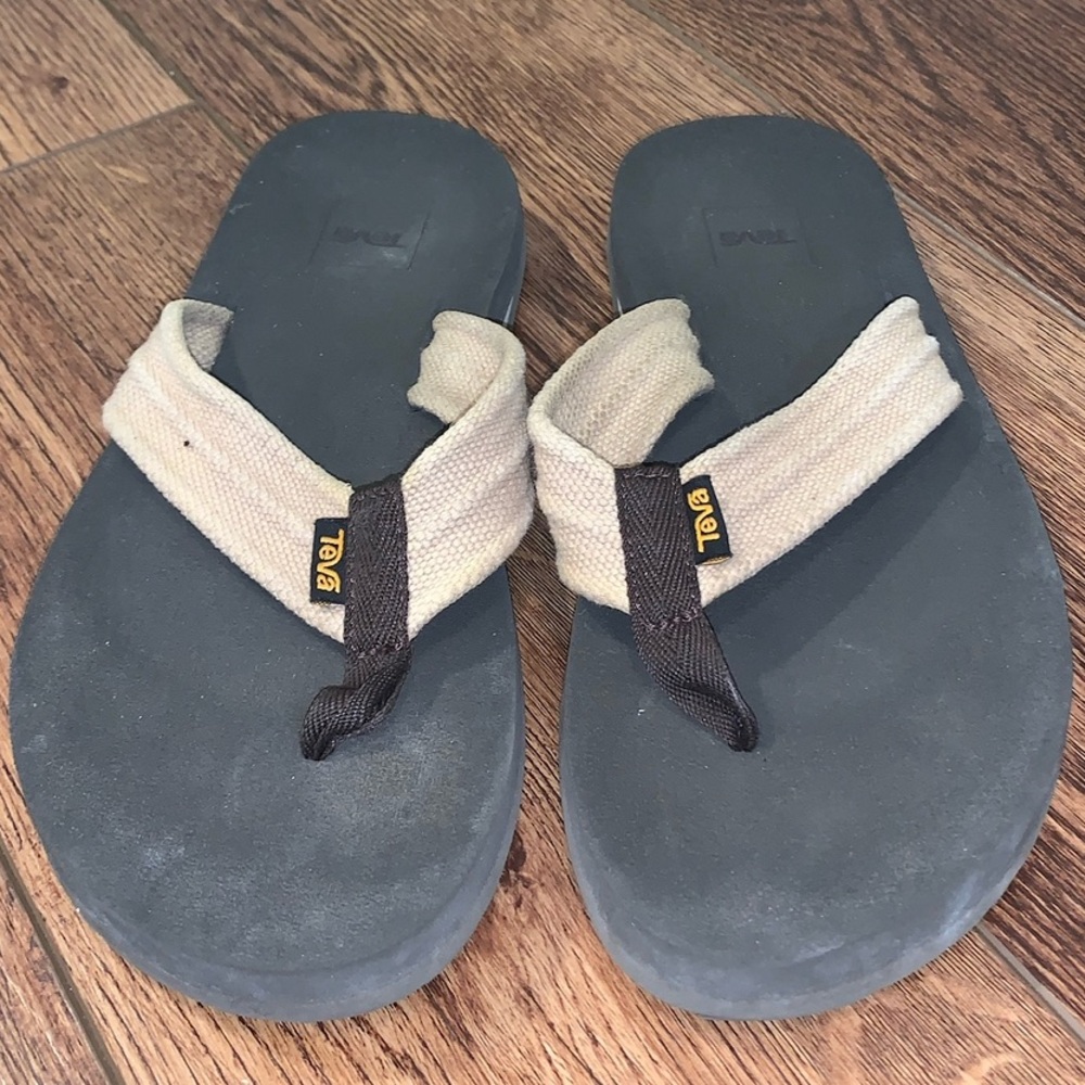 Teva Mush II: Men’s Thong Canvas Flip Flops: Black Size 7